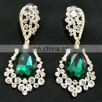 Best Green Color Droplet Stone Collection Cubic Zerconia Gold Plated Party Wear Earrings Set