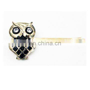 Crystals gold or silver metal black enamel owl Wholesale hair bobby pin clips fashion hair ornament jewelry accessories