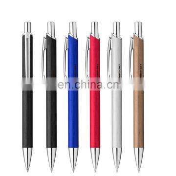 sophisticated brushed aluminum metal ballpoint pen with shiny chrome accents