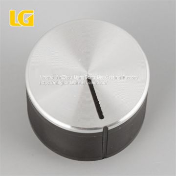 ISO9001 OEM China manufacturer custom round standard black and silver double color gas cooker knobs,OEM Durable Aluminum Alloy volume knob,ISO9001 color Aluminum Audio Volume Knob