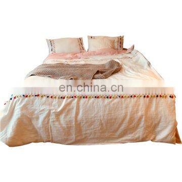 2020 New Customized Bohemia Style Queen Bedding_Set_Bed_Sheets Cotton with Pompom Fringe