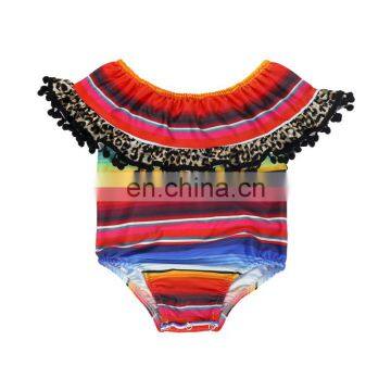 Serape Pom Pom Romper Baby Girls Off The Shoulder Bodysuit Baby