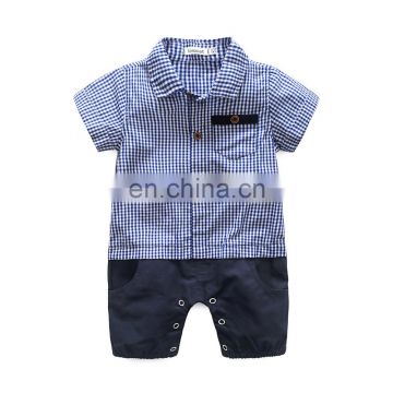 Polo style plaid pattern short sleeve Jumpsuit baby boy Daily Wear romper wholesale