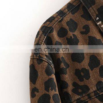 2020 New Design Women's Denim Jean Cropped Leopard Print Bomber Jacket photo-6
