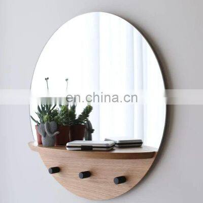 Decorative Moon phase round Shaped natural wood floating glass mirror for home wall hanging mirror