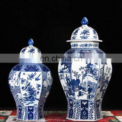 Chinese Antique Style Blue And White Ceramic Porcelain Vase Ginger Jar For Home decoration