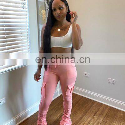 Amazon Hot 2021 European and American Casual Cotton Blended Skinny Trousers Flared Mid-waist Casual Pants photo-5