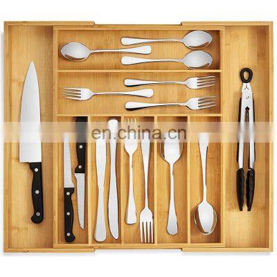 Vitalucks Bamboo Expandable Kitchen Drawer Tray Adjustable Cutlery Bamboo Drawer Organizer photo-3