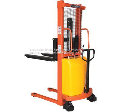 Semi-electric stacker(single mast) with Portable Self Lift Ability Fork Stacker Hydraulic Truck
