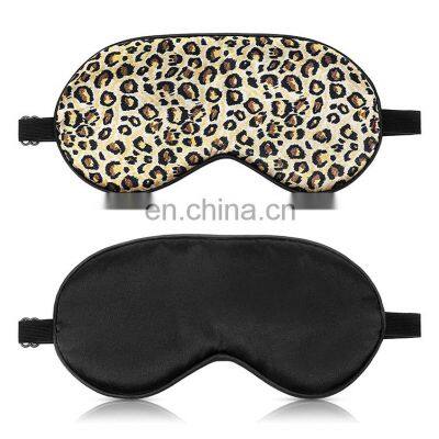 Pieces Silk Sleeping Mask with Adjustable Strap-Silk Eye Mask Soft Eye Cover Blindfold Eyeshade with Leopard Print, for Blocking