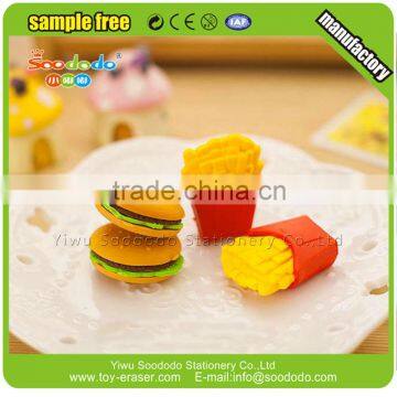 Crazy 3D Food Series Hamburger Shaped Puzzle Erasers For Promotional