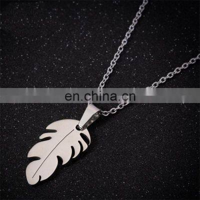 Vintage Stainless Steel Feather Necklaces For Women Gold Chain 2020 Collier Femme Leaves Feather Necklace Lucky Party Gift photo-2