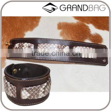 High Quality Cool White Genuine Leather Mix Real Python Skin Leather Cuff Bracelet for mens