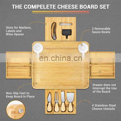 Bamboo Wood Slate Serving Tray Cheese Platter Knife Set Extra Large Charcuterie Cheese Board photo-5