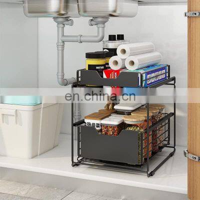 Under Sink Organizer and Storage Two Tier Pull Out Stackable Storage Shelf Cabinet Organizer Bathroom Organizer Large photo-4