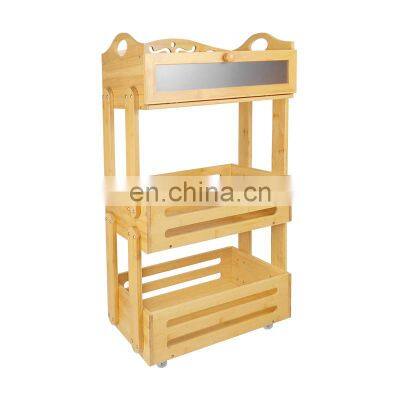 Hot Sale 3 Tier Vegetable Storage Organizer Serving Trolley Cart Wood Bamboo Trolley Kitchen Rack photo-4