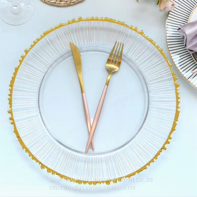 Factory Direct Supply 13 inches Clear Wedding Charger Plates With Rose Gold Silver Rimmed