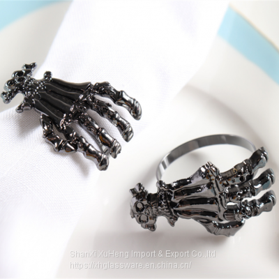 Black Colored Skeleton Hand Napkin Ring For Halloween Table Decoration