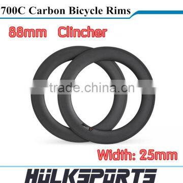 glossy/matt carbon road bike rim 88mm 700c full carbon road bicycle clincher rims Toray T700 carbon rims for road bicycle