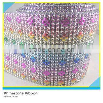 Wholesale Plastic Trimming Rhinestone Mesh Ribbon With Four Heart Design photo-4