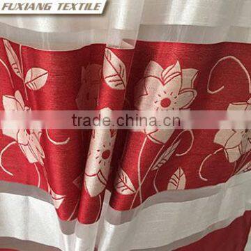 Floral Polyester Sheer Jacquard Stripe Rod-pocket Window Red Curtain photo-2