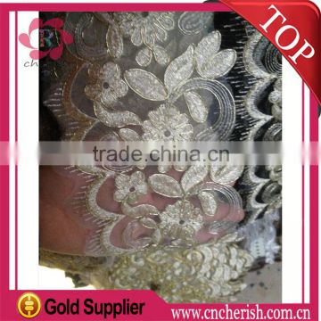 Fashion bridal lace fabric wholesale ivory beaded for dress