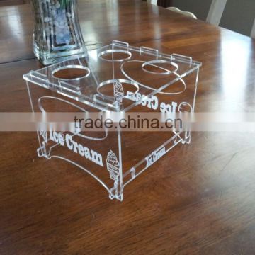 customized DIY assembled clear desktop 4 holes acrylic ice cream cone display stand holder/rack