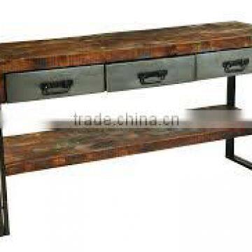 RETRO WOODEN AND IRON 3-DRAWER TABLE