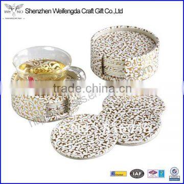 Round Gold Pattern Promotional Leather Coaster