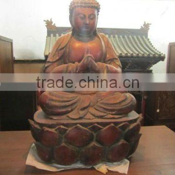 Antique Chinese Hand Carved Seated Wooden Buddha