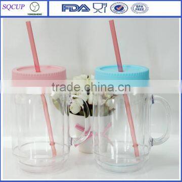 Korea Hot Sell Mason Mug Plastic Straw Mug Double Wall Plastic Thermo Mug photo-2
