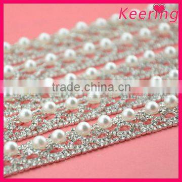 latest design custom style pearl beads rhinestone crystal chain trim wholesale dress decoration WRC-198