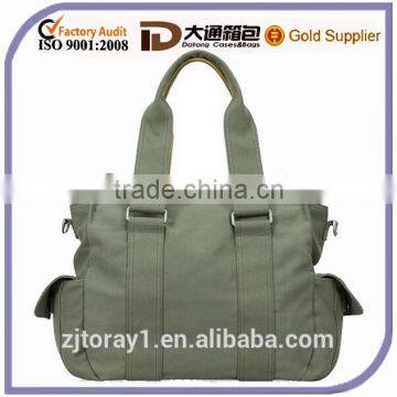 Army Green Fashion Canvas Tote Bag With Outside Pockets