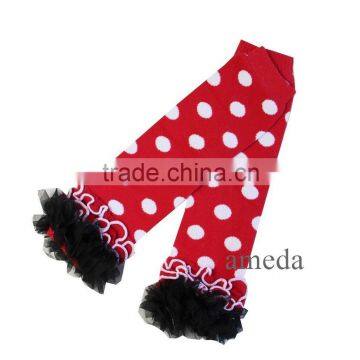 Baby Red Polka Dots Black Ruffles Leg Warmers