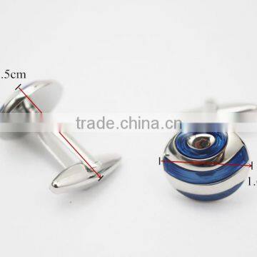 Trendy Christmas Gift Cufflink Set Mens Round Blue Cuff Buttons photo-2