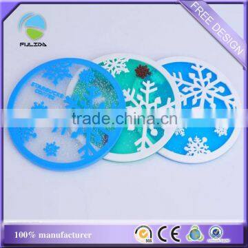 round transparent winter snowflake Christmas rubber silicone coaster