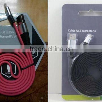 Top selling phone accessories Flat USB Cable Soft Charger Cord for iPhone Charger