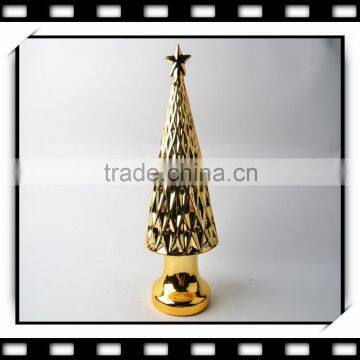 Ceramic Christmas Tree Candle Holder wih Golden Color