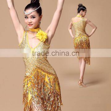 2016 New Girls Ballroom Dance Competition Dress Samba Costume Women Sexy Salsa Dresses with Necklace Ladies Latin Dress Dance