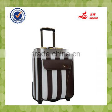 High-end Black And White Stripes PU Leather Soft Trolley Luggage