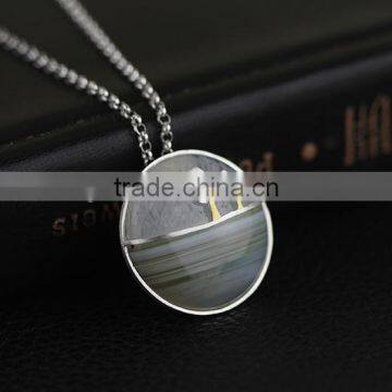 2016 China Style Plants On The River Side 925 Sterling Silver Agate Necklace Pendant for Women Fashion Necklace Jewelry photo-3
