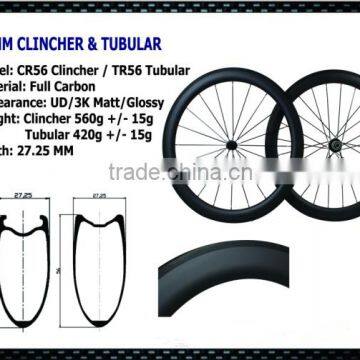 56mm clincher tubular carbon bicycle Wheels carbon 700c carbon fiber rims UD/3K matte carbon rim for road bike one pair