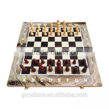 Wooden Marbleizing Folding Chess Set With King Height 3 Inch