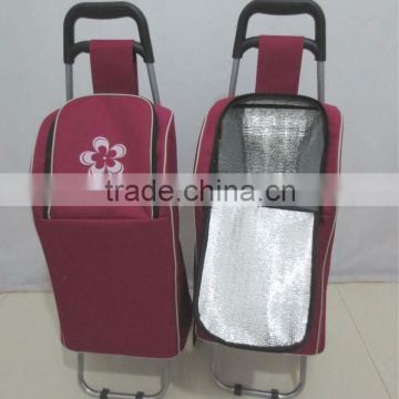 Foldable shopping trolley bag with insulated cooler bag