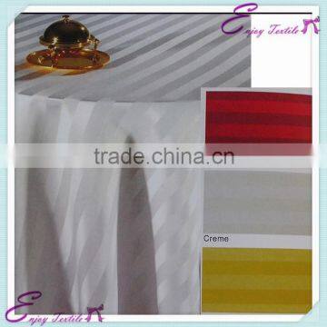 YHT#21 white stripe damask polyester banquet wedding wholesale cheap table cloth linen overlay