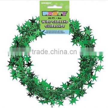 HOT SALE 9 Feet Metallic Green PVC Christmas Stars Tinsel, Star Wired Garlands