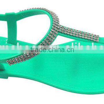 Nude Green Elegant Lady Flat Jelly Flip Flop Sandals with Diamond