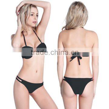 Sexy Swimsuit Pure Color Women's Bikini Swimwear Steel Bra Set