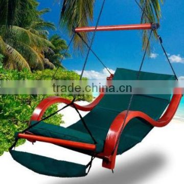 Deluxe Beach Wood Hammock Swing Lounge Chair w/Footrest Cup holder Green