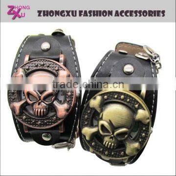 new fashion man copper leather skull watch